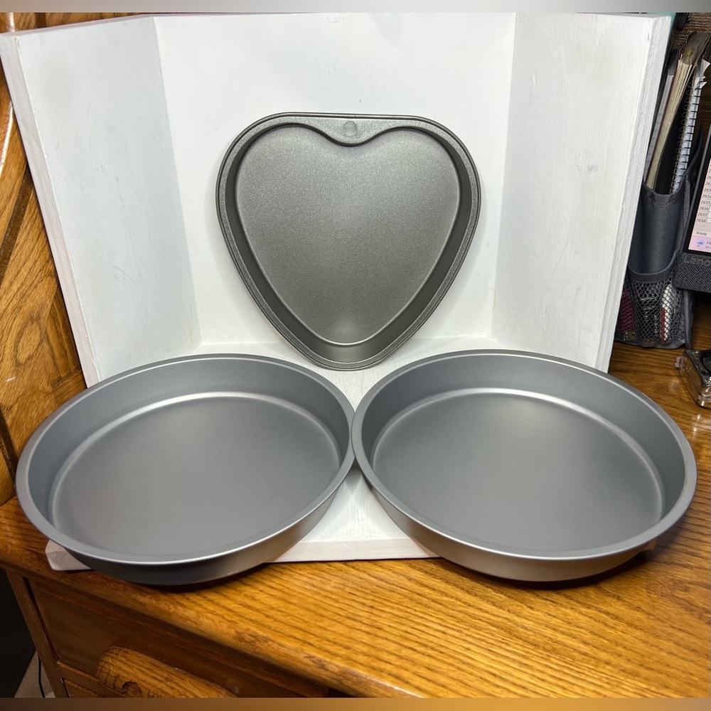 Set of Two Round & One Heart Shaped Baking Cake Pans